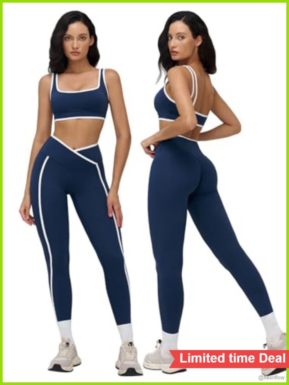 Color Block Workout Sets 2 Piece Gym Yoga Sports Bra High Waist Crossover